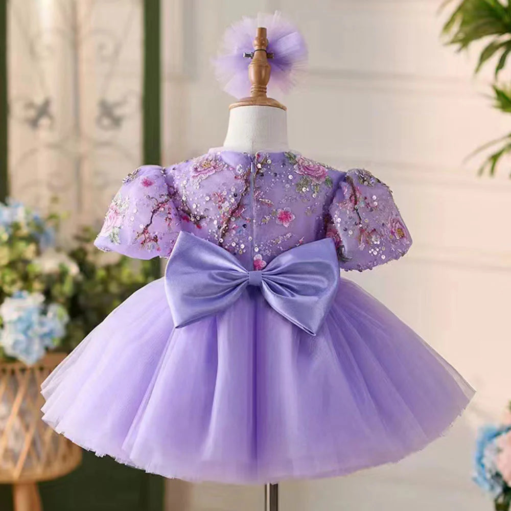 DreamyVow Elegant Lilac Arab Girl Dress Sequined Dubai Kids Princess Birthday Wedding Party Children Holiday Ball Gown 2024 J266-DreamyVow