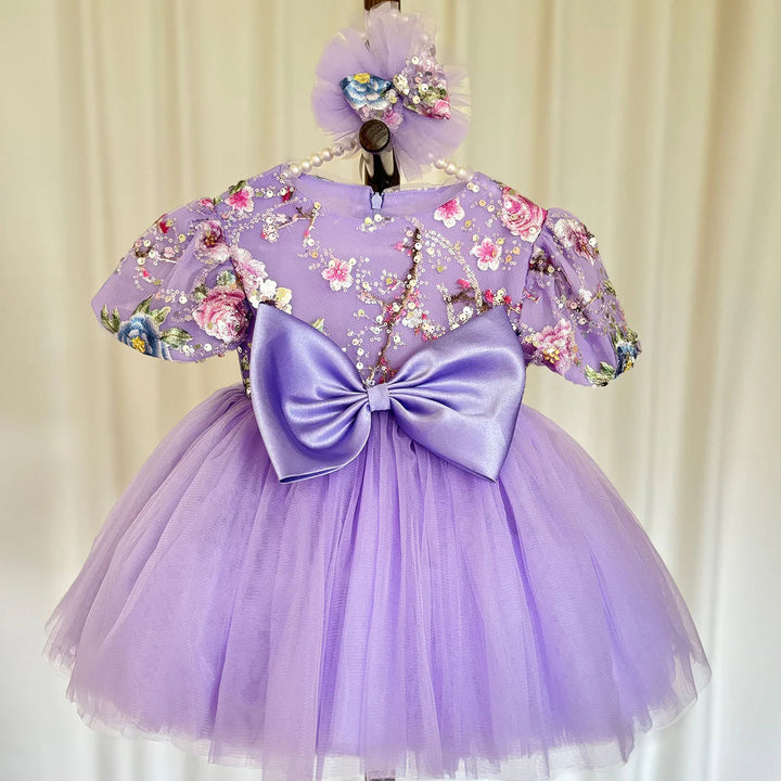 DreamyVow Elegant Lilac Arab Girl Dress Sequined Dubai Kids Princess Birthday Wedding Party Children Holiday Ball Gown 2024 J266-DreamyVow