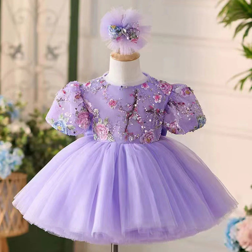 DreamyVow Elegant Lilac Arab Girl Dress Sequined Dubai Kids Princess Birthday Wedding Party Children Holiday Ball Gown 2024 J266-DreamyVow