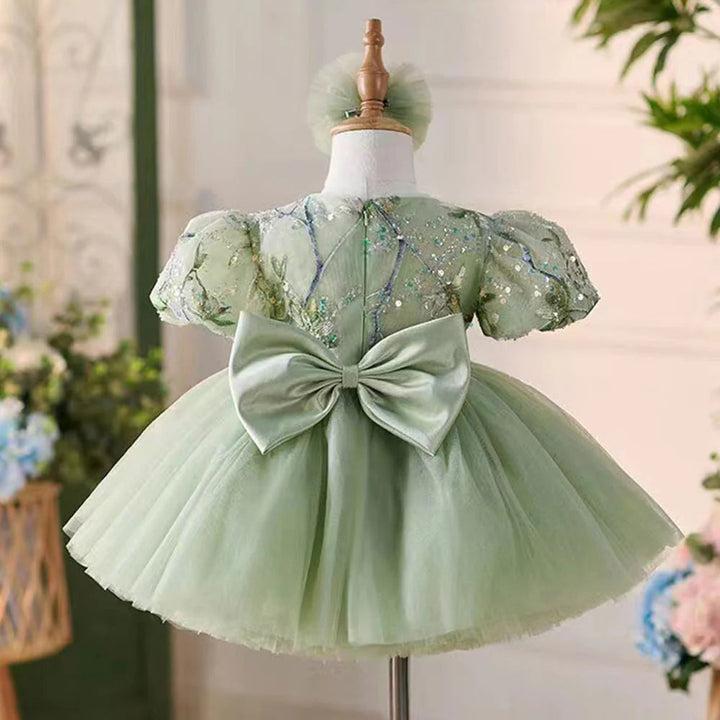 DreamyVow Elegant Sage Green Arab Girl Dress Sequined Dubai Kids Princess Birthday Wedding Party Children Holiday Gown 2024 J264-DreamyVow