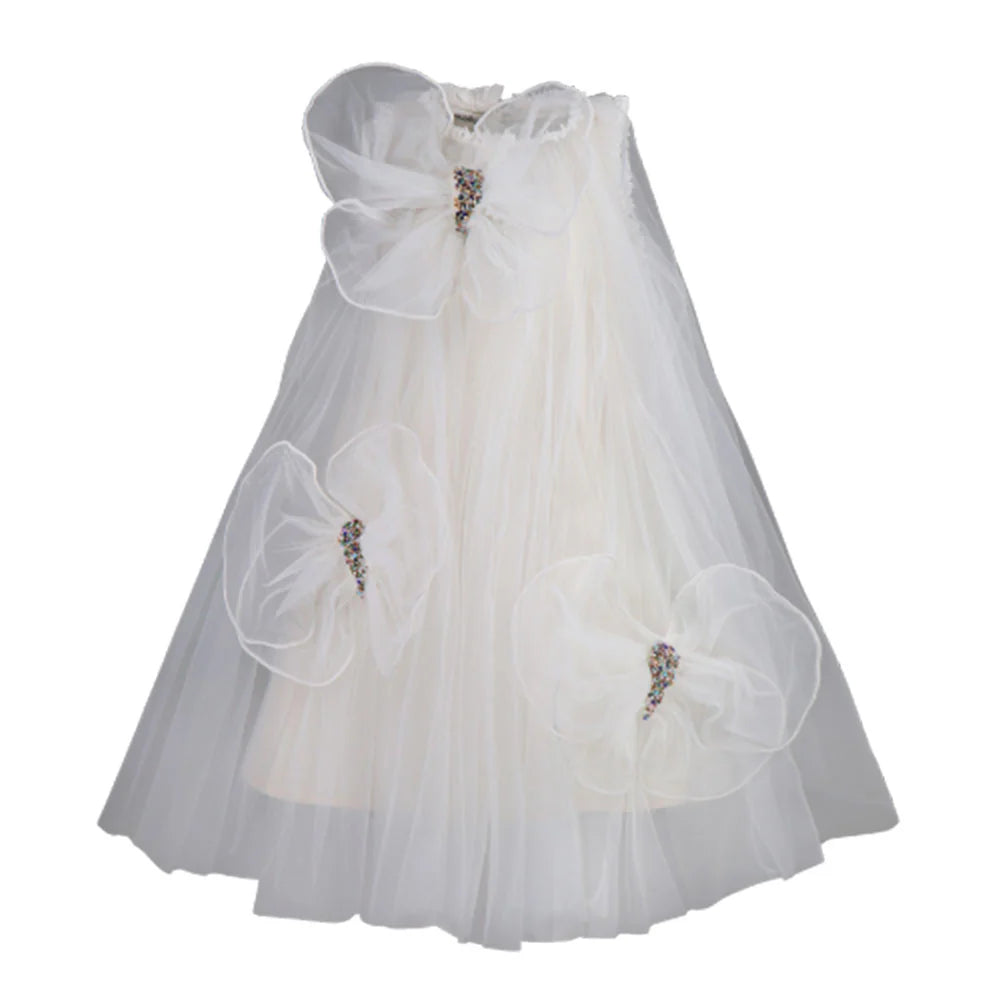 DreamyVow Elegant White Dubai Flower Girl Dress Bow Arabric Princess Kids Wedding Birthday Party First Communion Gown 2024 J177-DreamyVow