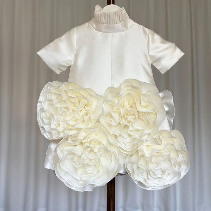 DreamyVow Elegant White Dubai Girl Dress 3D Flowers Arabric Princess Kids Wedding Birthday Party First Communion Gown 2024 J166-DreamyVow