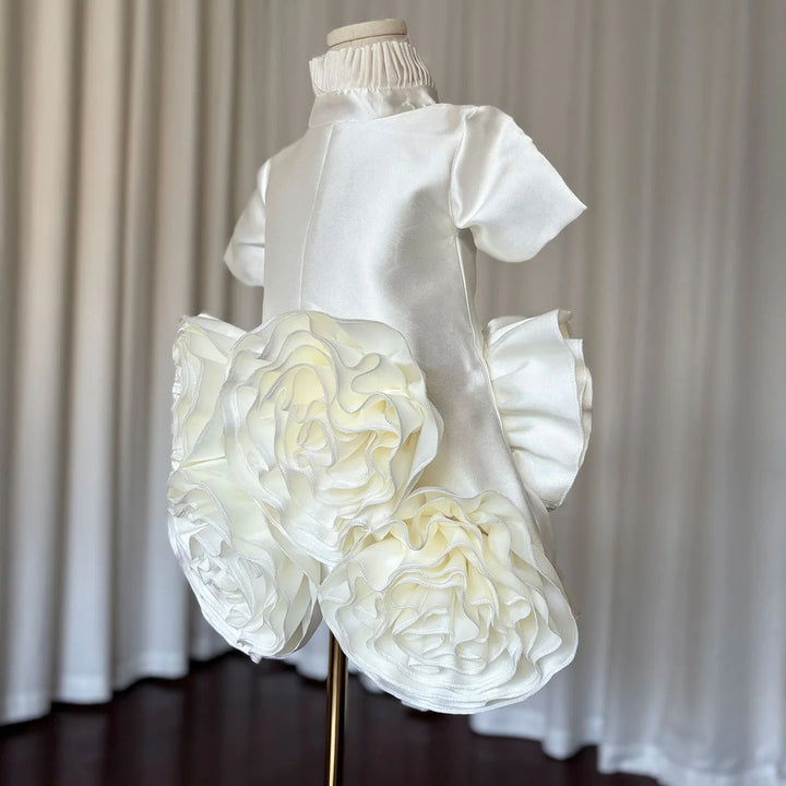 DreamyVow Elegant White Dubai Girl Dress 3D Flowers Arabric Princess Kids Wedding Birthday Party First Communion Gown 2024 J166-DreamyVow