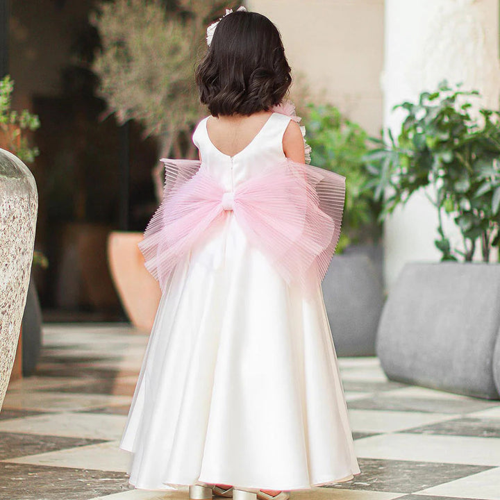 DreamyVow Elegant White Dubai Girl Dress Pearls Arab Kids Bridesmade Princess Gown for Wedding Birthday Holiday Party 2024 J237-DreamyVow