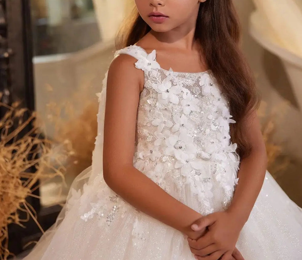 DreamyVow Elegant White Flower Girl Dress Appliques Lace Princess Kids Wedding Birthday First Communion Party Gown 2024 J272-DreamyVow