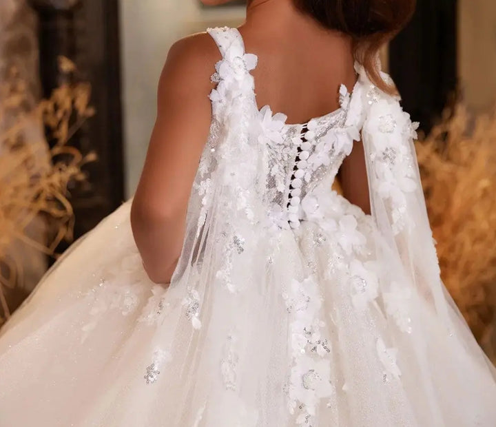 DreamyVow Elegant White Flower Girl Dress Appliques Lace Princess Kids Wedding Birthday First Communion Party Gown 2024 J272-DreamyVow