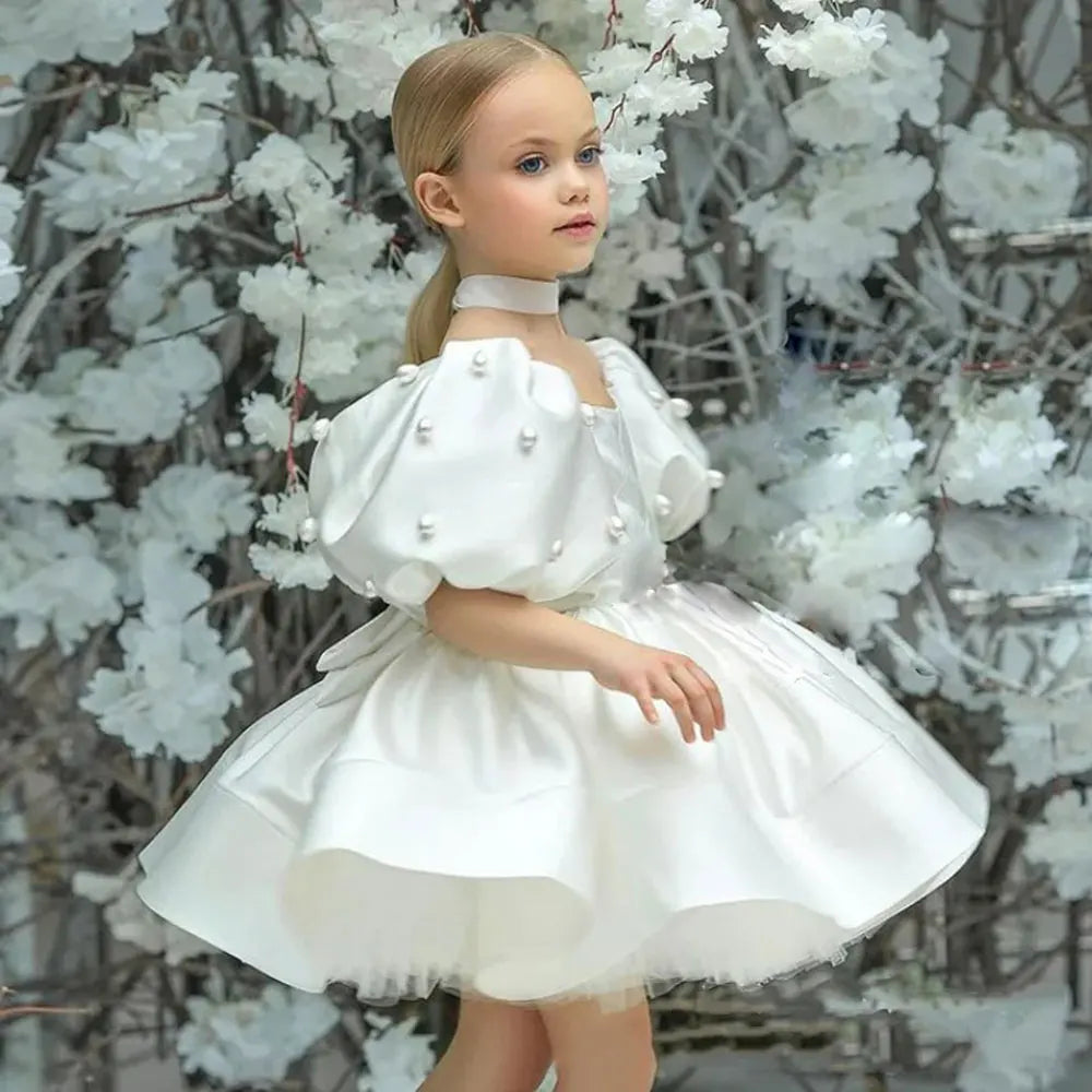 DreamyVow Elegant White Flower Girl Dress Pearls Princess Baby Kids Wedding Birthday First Communion Party Prom Gown 2024 J305-DreamyVow