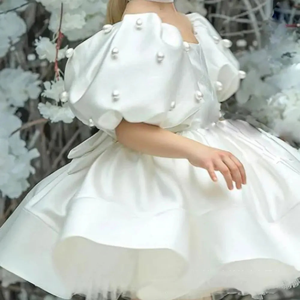 DreamyVow Elegant White Flower Girl Dress Pearls Princess Baby Kids Wedding Birthday First Communion Party Prom Gown 2024 J305-DreamyVow