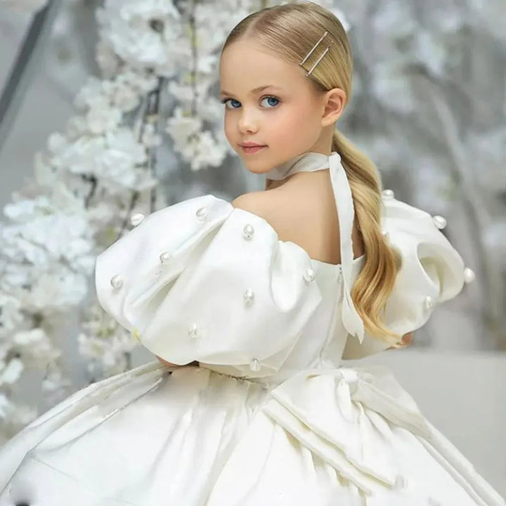 DreamyVow Elegant White Flower Girl Dress Pearls Princess Baby Kids Wedding Birthday First Communion Party Prom Gown 2024 J305-DreamyVow