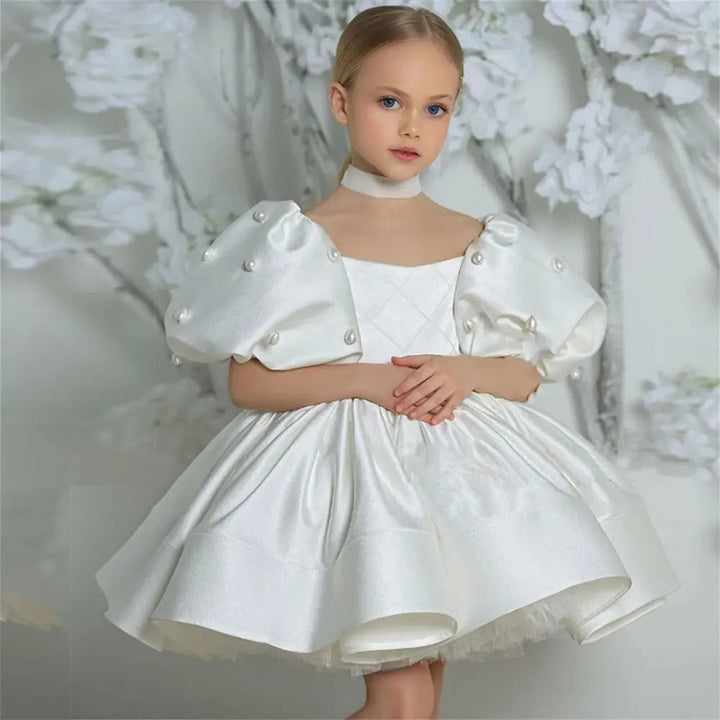 DreamyVow Elegant White Flower Girl Dress Pearls Princess Baby Kids Wedding Birthday First Communion Party Prom Gown 2024 J305-DreamyVow