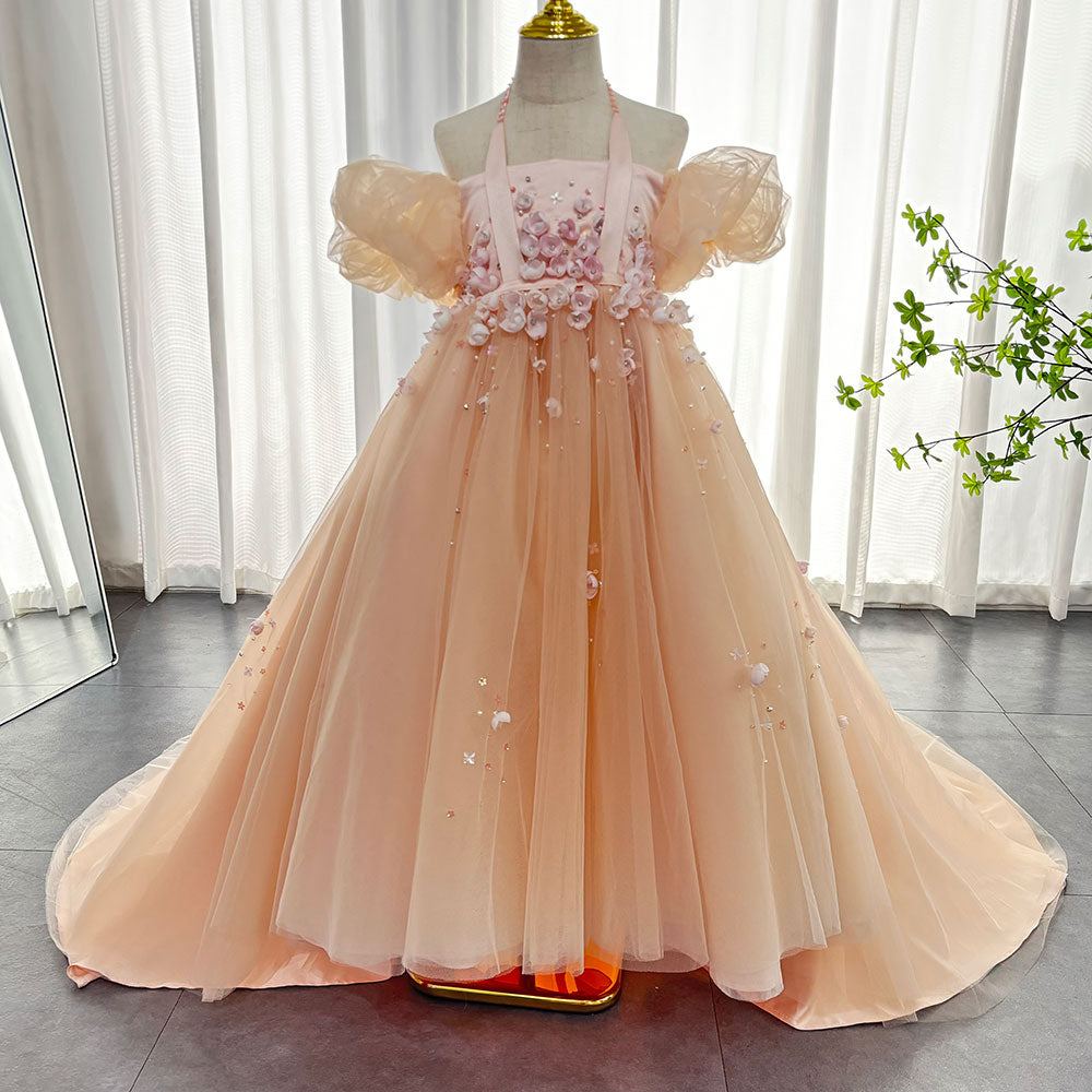 DreamyVow Elegant White Girl Dress Appliques Beading Red Ball Gown for Kid Wedding Birthday First Communion Party 2024 J313-DreamyVow