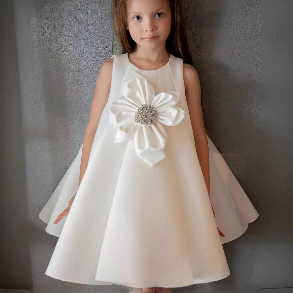 DreamyVow Elegant White Girl Dress Handmade Flowers Princess Baby Kids Wedding Birthday Party Gown First Communion 2024 J386-DreamyVow