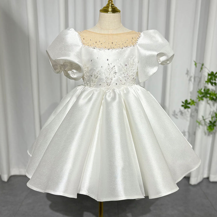 DreamyVow Elegant White Girl Dress Sequined Beading Princess Gown for Kids Wedding Birthday First Communion Party 2024 J256-DreamyVow