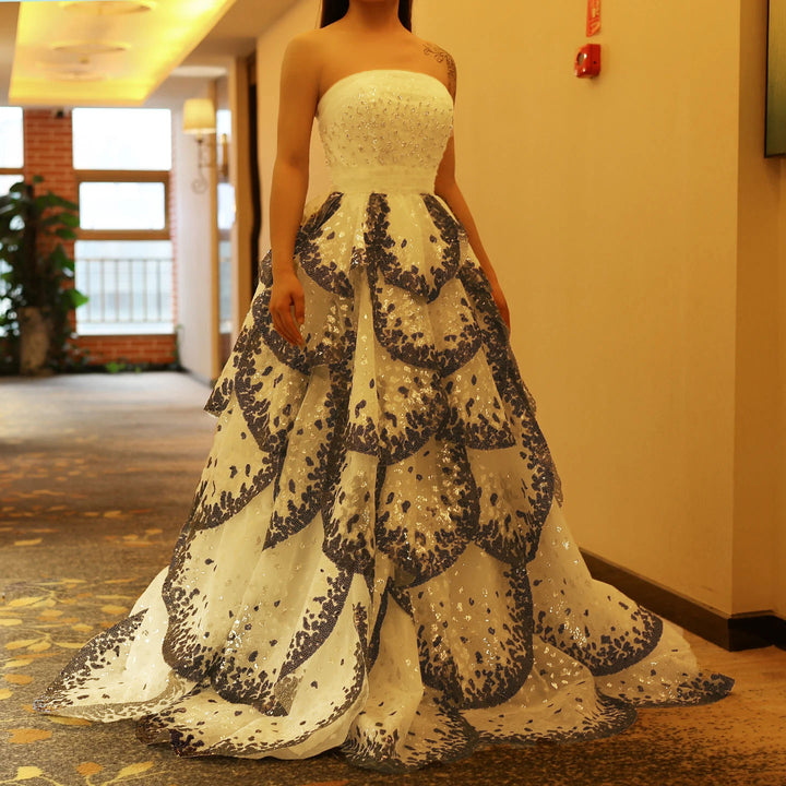 Luxury Black and White Ball Gown Dubai Evening Dress SS290