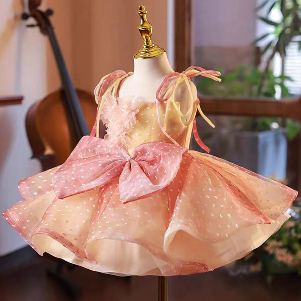 DreamyVow Lovely Coral Girl Dress Bow for Baby Kids Princess Birthday Wedding Party Children Communion Holiday Gown 2024 J110-DreamyVow