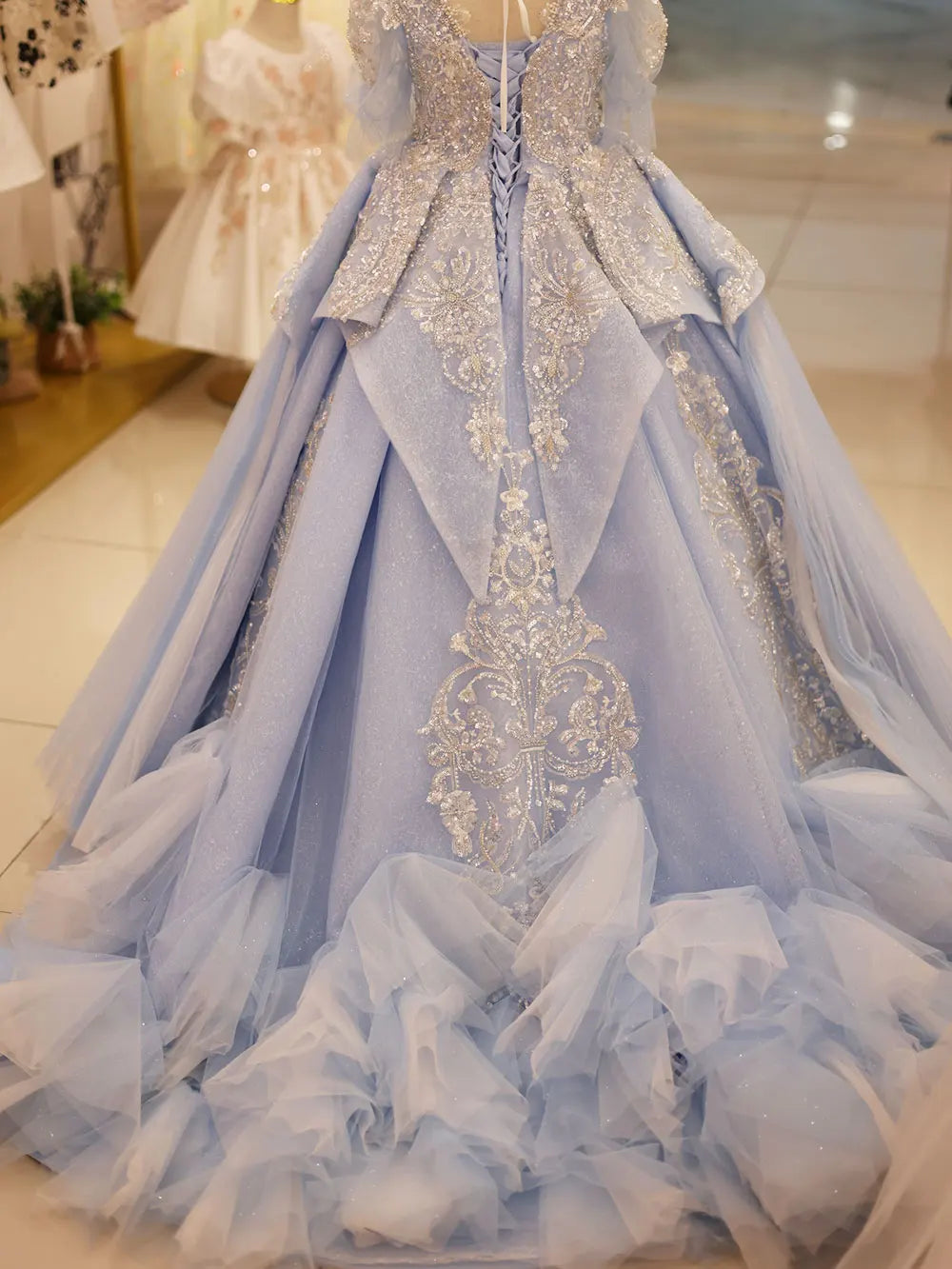 DreamyVow Luxury Arabic Blue Quinceanera Dresses Beaded Pearls Dubai Princess Ball Gown for Kids Birthday Wedding Party J079-DreamyVow