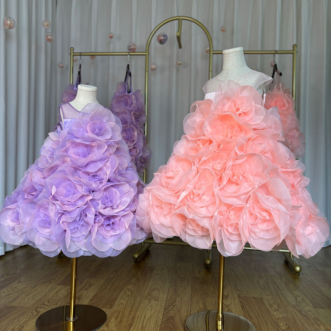 DreamyVow Luxury Arabic Elegant Lilac Girl Dress Flowers Princess Kids Wedding Birthday Party Ball Gown First Communion J223-DreamyVow