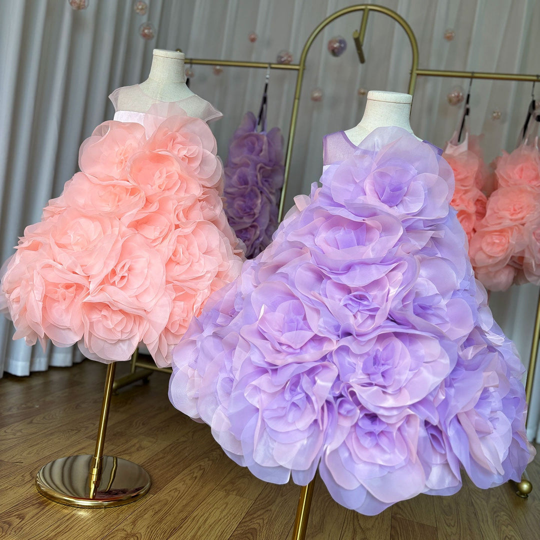 DreamyVow Luxury Arabic Elegant Lilac Girl Dress Flowers Princess Kids Wedding Birthday Party Ball Gown First Communion J223-DreamyVow