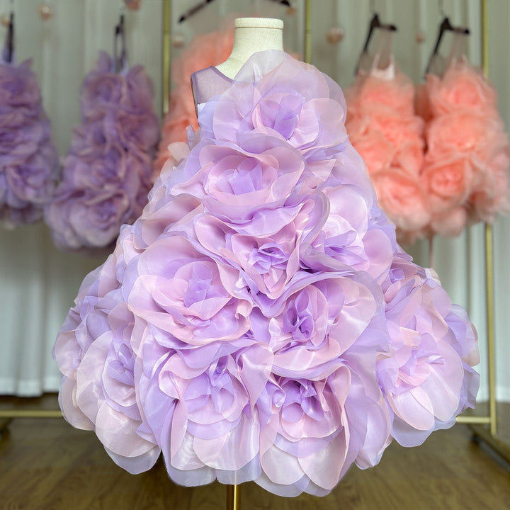 DreamyVow Luxury Arabic Elegant Lilac Girl Dress Flowers Princess Kids Wedding Birthday Party Ball Gown First Communion J223-DreamyVow