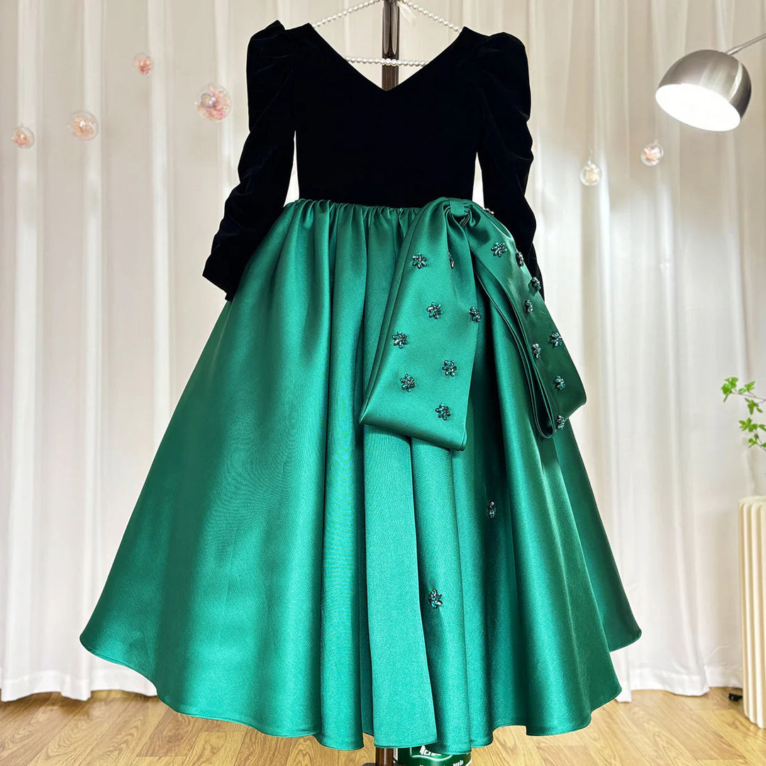 DreamyVow Luxury Arabic Green Girl Dress Crystal V-Neck Dubai Kids Princess Holiday Birthday Wedding Party Ball Gown 2024 J367-DreamyVow