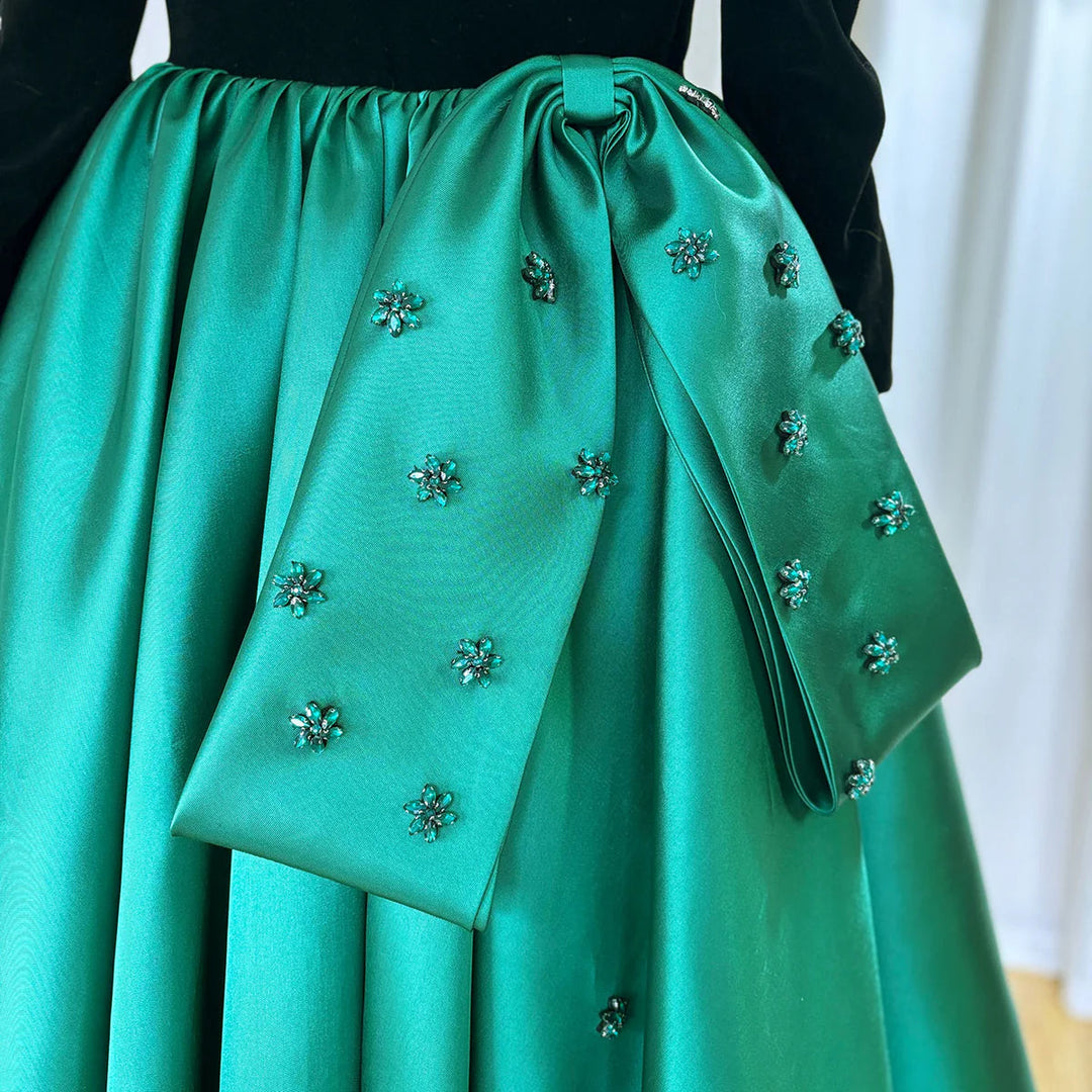 DreamyVow Luxury Arabic Green Girl Dress Crystal V-Neck Dubai Kids Princess Holiday Birthday Wedding Party Ball Gown 2024 J367-DreamyVow