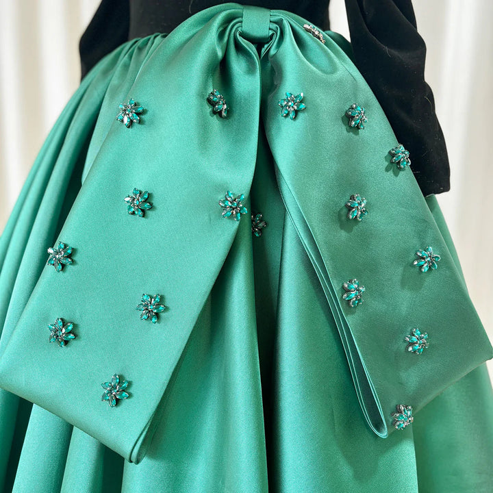 DreamyVow Luxury Arabic Green Girl Dress Crystal V-Neck Dubai Kids Princess Holiday Birthday Wedding Party Ball Gown 2024 J367-DreamyVow