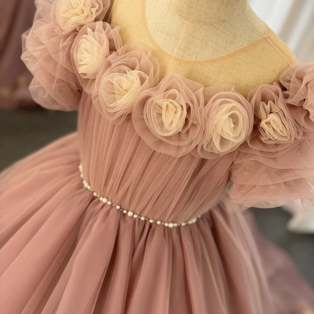 DreamyVow Luxury Arabic Pink Girl Dress Handmade Flowers Princess Gown Kids Wedding Birthday Communion Party Quinceañera J150-DreamyVow