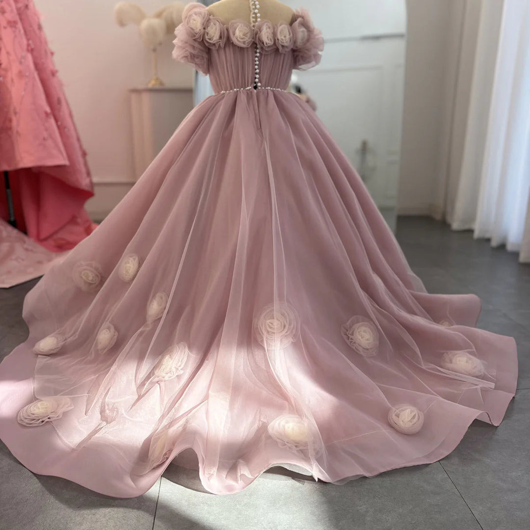 DreamyVow Luxury Arabic Pink Girl Dress Handmade Flowers Princess Gown Kids Wedding Birthday Communion Party Quinceañera J150-DreamyVow