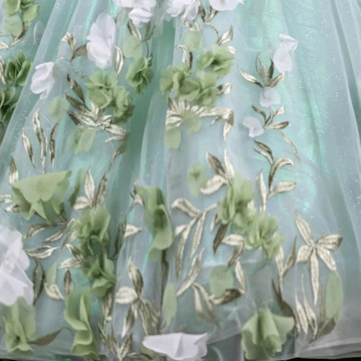 DreamyVow Luxury Arabic Sage Green Flower Girl Dresses Floral Appliques Princess Kids Gown for Birthday Wedding Party Show J119-DreamyVow