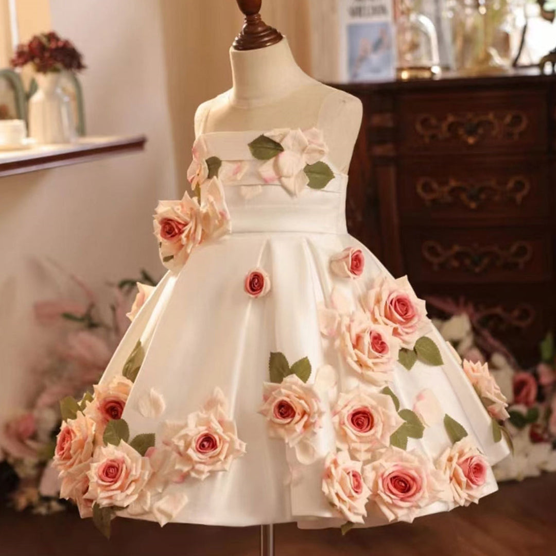 DreamyVow Luxury Arabic White Floral Girl Dress Handmade Flowers Dubai Baby Kids Princess Birthday Wedding Party Gown 2024 J203-DreamyVow