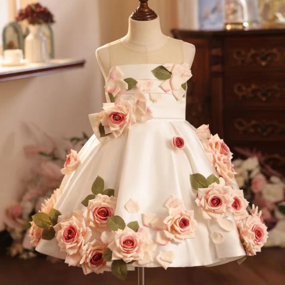 DreamyVow Luxury Arabic White Floral Girl Dress Handmade Flowers Dubai Baby Kids Princess Birthday Wedding Party Gown 2024 J203-DreamyVow