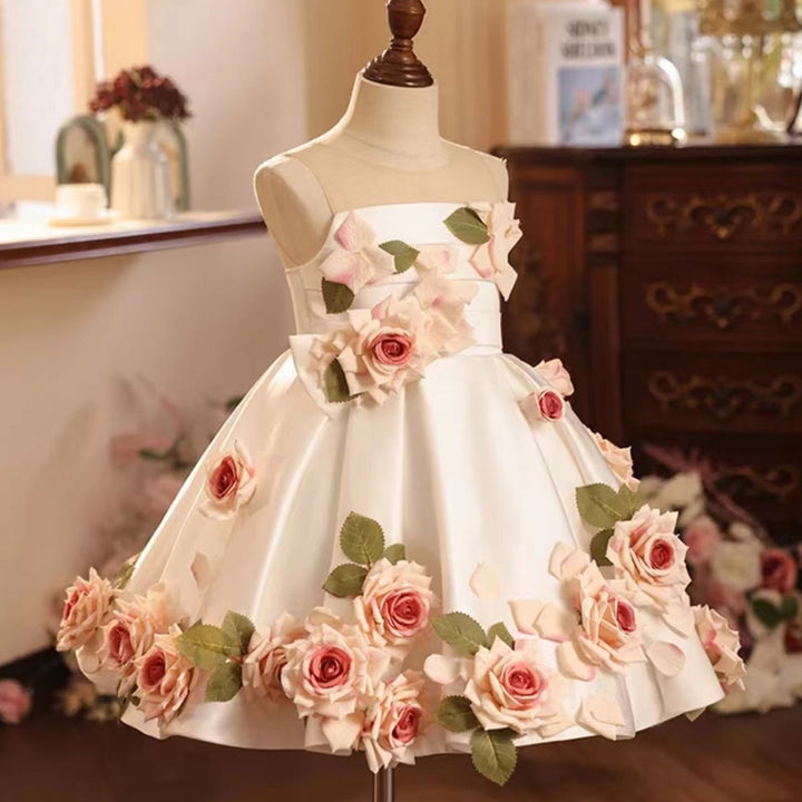 DreamyVow Luxury Arabic White Floral Girl Dress Handmade Flowers Dubai Baby Kids Princess Birthday Wedding Party Gown 2024 J203-DreamyVow