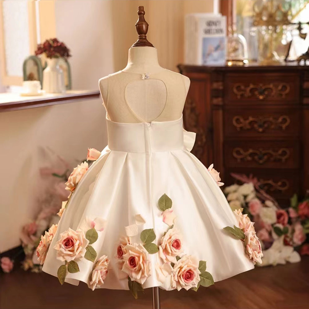 DreamyVow Luxury Arabic White Floral Girl Dress Handmade Flowers Dubai Baby Kids Princess Birthday Wedding Party Gown 2024 J203-DreamyVow