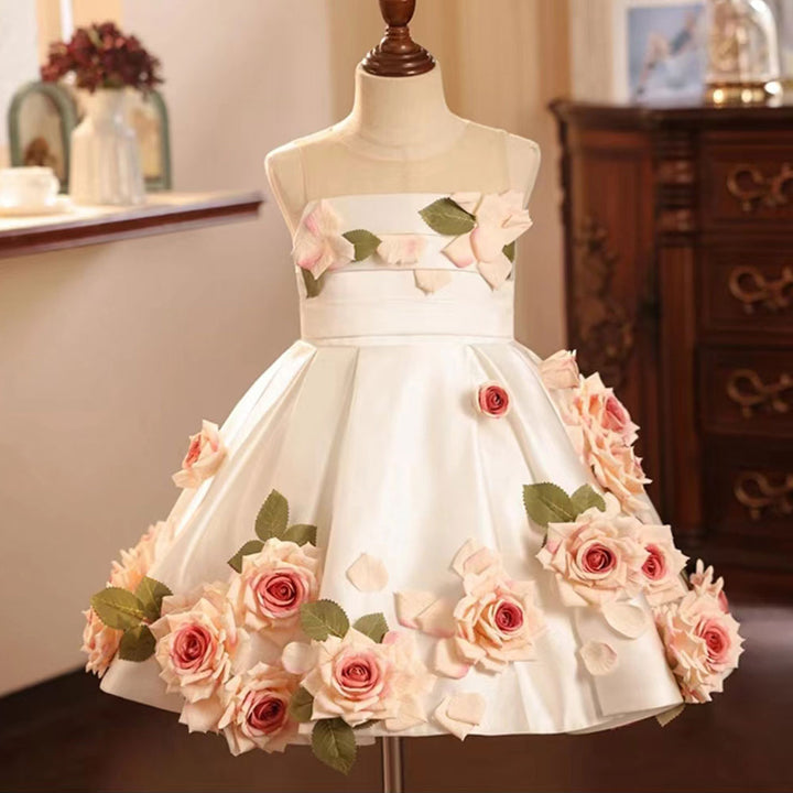 DreamyVow Luxury Arabic White Floral Girl Dress Handmade Flowers Dubai Baby Kids Princess Birthday Wedding Party Gown 2024 J203-DreamyVow