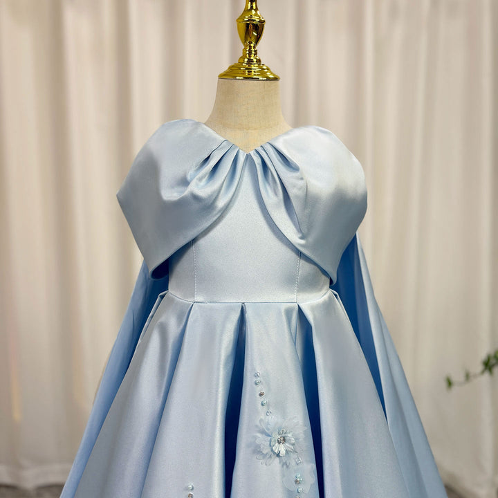 DreamyVow Luxury Blue Dubai Girl Dress Beaded Crystal Arabic Princess Kids Wedding Birthday Party Ball Gown Communion 2024 J379-DreamyVow