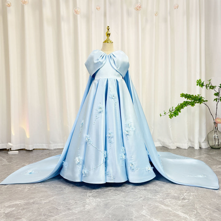 DreamyVow Luxury Blue Dubai Girl Dress Beaded Crystal Arabic Princess Kids Wedding Birthday Party Ball Gown Communion 2024 J379-DreamyVow