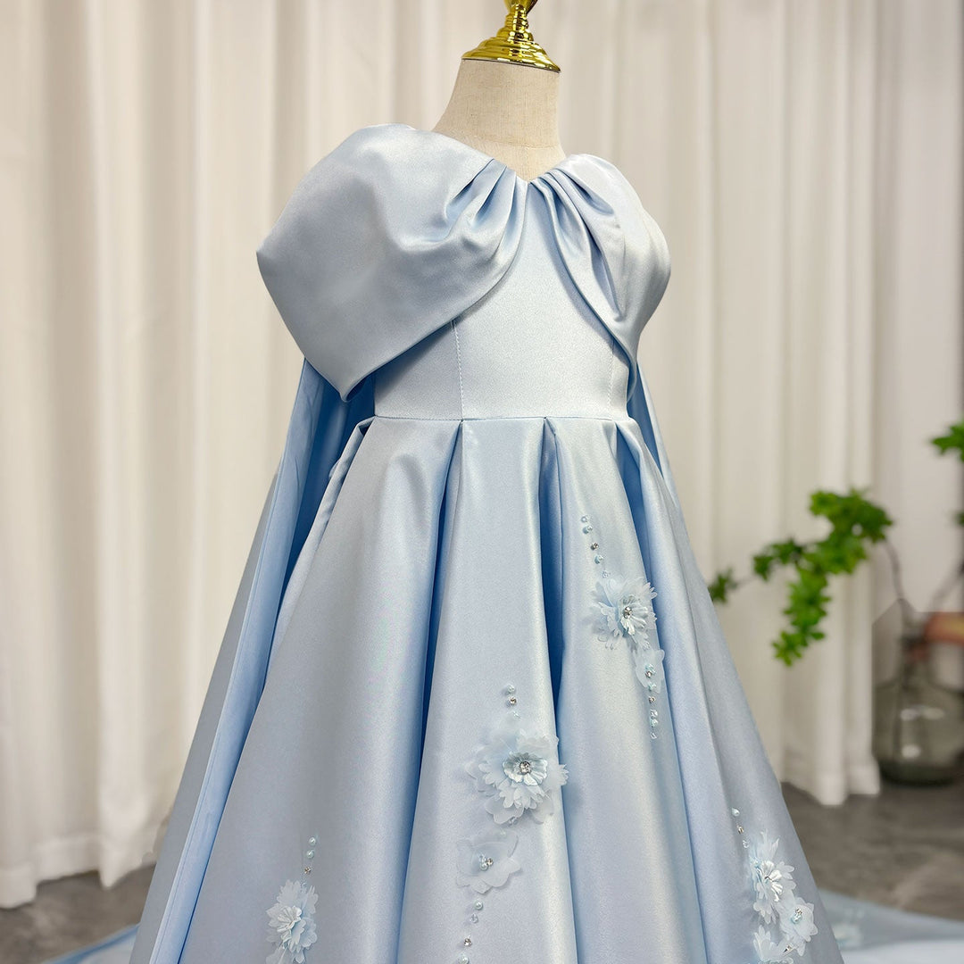 DreamyVow Luxury Blue Dubai Girl Dress Beaded Crystal Arabic Princess Kids Wedding Birthday Party Ball Gown Communion 2024 J379-DreamyVow