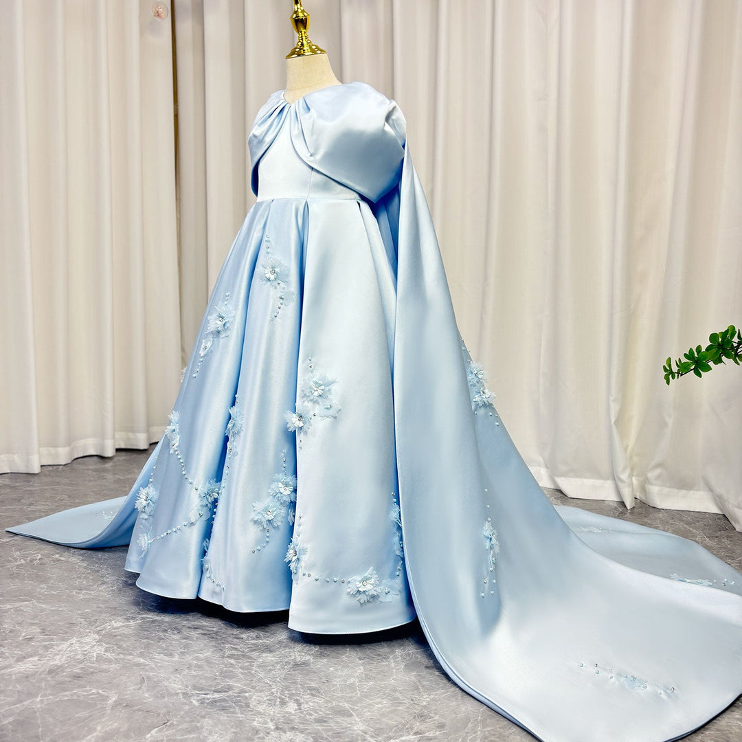 DreamyVow Luxury Blue Dubai Girl Dress Beaded Crystal Arabic Princess Kids Wedding Birthday Party Ball Gown Communion 2024 J379-DreamyVow