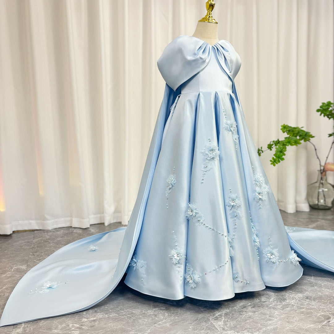 DreamyVow Luxury Blue Dubai Girl Dress Beaded Crystal Arabic Princess Kids Wedding Birthday Party Ball Gown Communion 2024 J379-DreamyVow