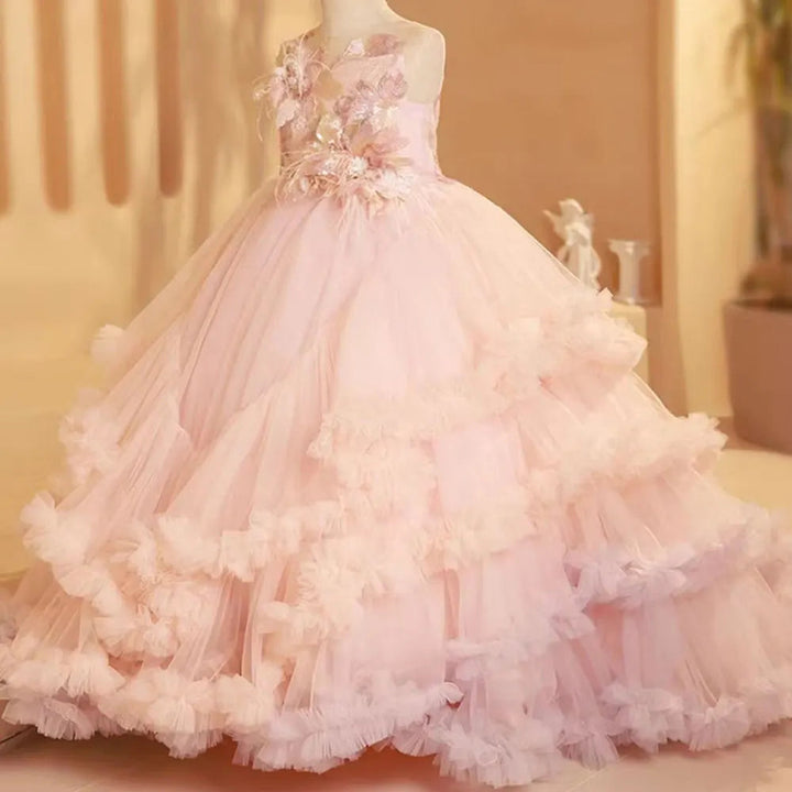 DreamyVow Luxury Blush Flower Girl Dress Feathers Arabic Princess Kids Wedding Birthday Party Ball Gown Holy Communion 2024 J246-DreamyVow