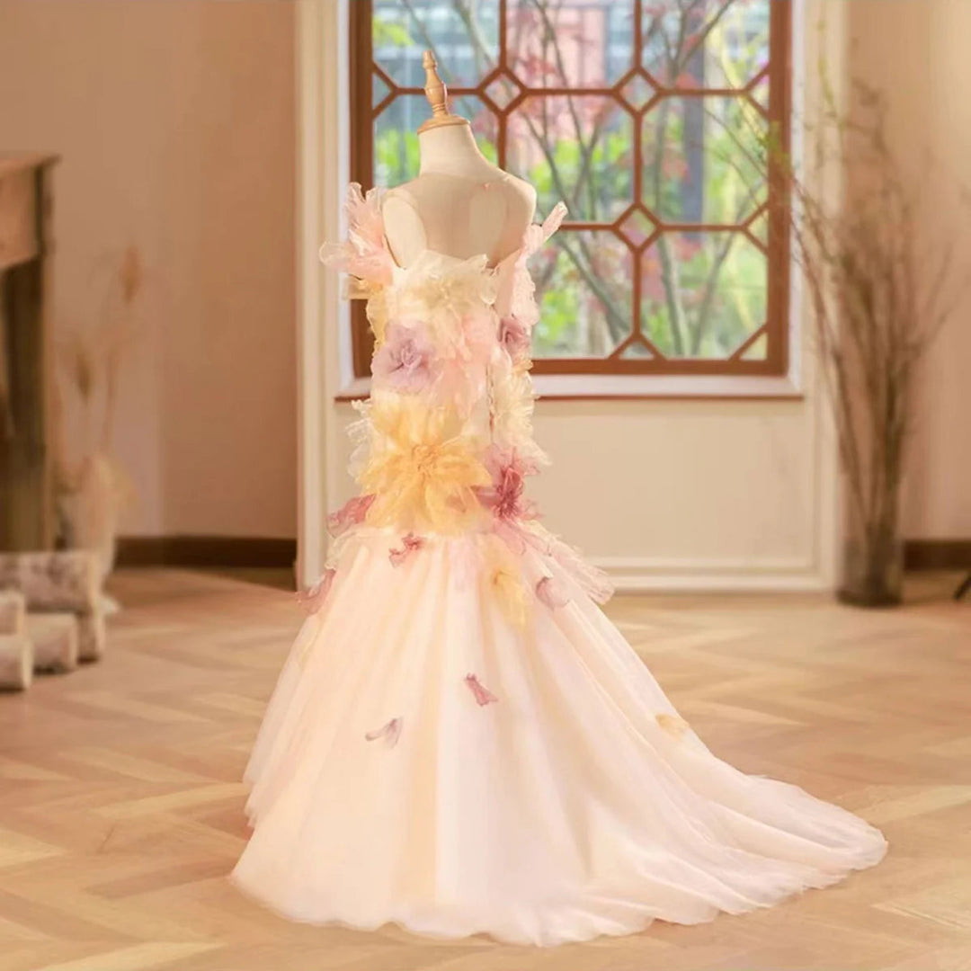 DreamyVow Luxury Colorful Girl Dress Handmade Flowers Kids Princess Birthday Wedding Party Children Holiday Pageant Gown J001-DreamyVow