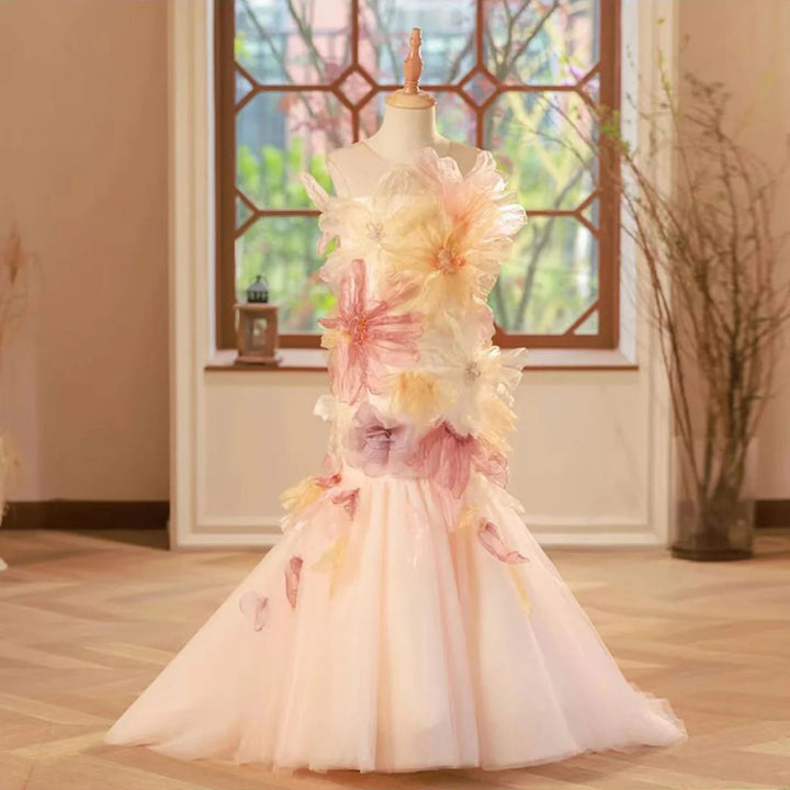 DreamyVow Luxury Colorful Girl Dress Handmade Flowers Kids Princess Birthday Wedding Party Children Holiday Pageant Gown J001-DreamyVow