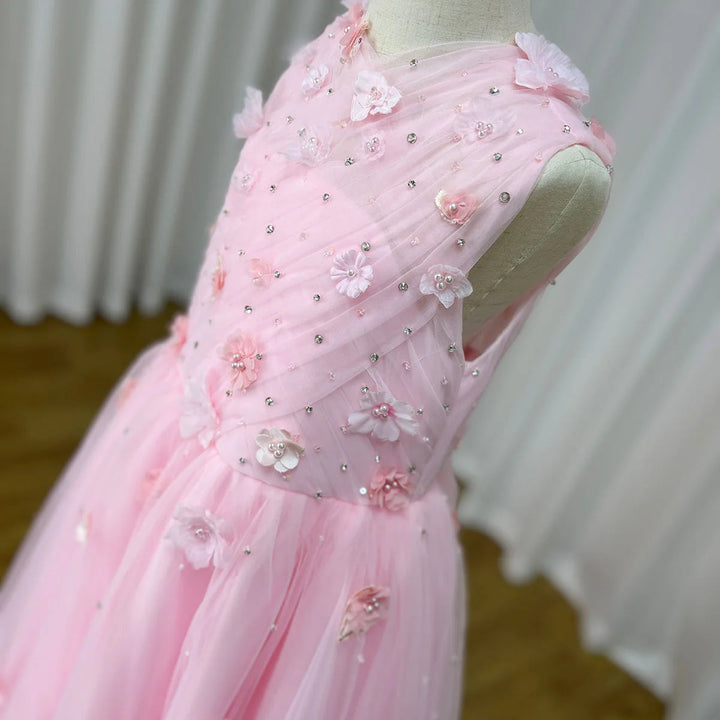 DreamyVow Luxury Dubai Blush Flower Girl Dress Pearls Princess Kids Wedding Birthday Party Evening Gown Communion 2024 J200-DreamyVow