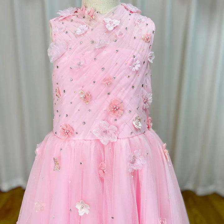 DreamyVow Luxury Dubai Blush Flower Girl Dress Pearls Princess Kids Wedding Birthday Party Evening Gown Communion 2024 J200-DreamyVow