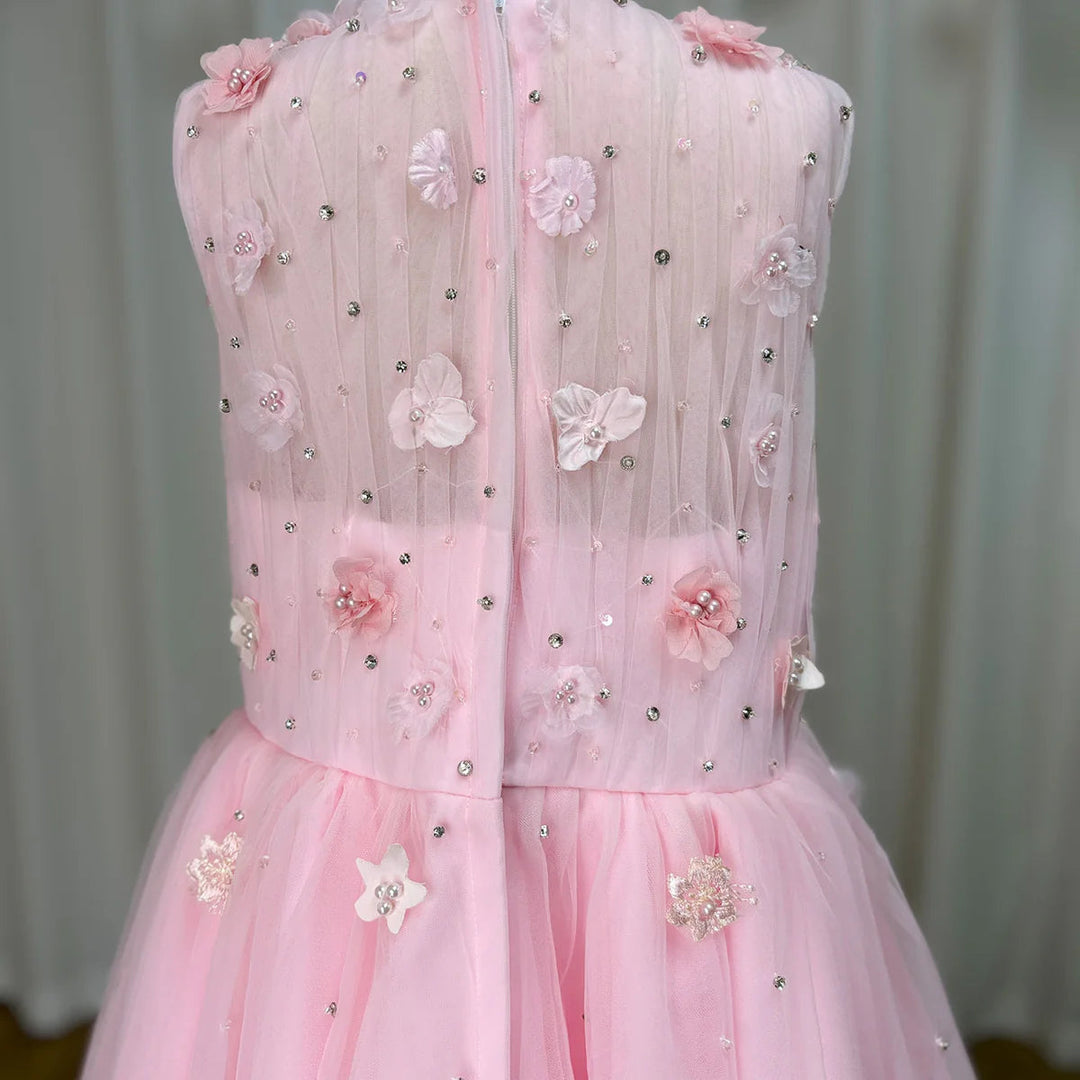 DreamyVow Luxury Dubai Blush Flower Girl Dress Pearls Princess Kids Wedding Birthday Party Evening Gown Communion 2024 J200-DreamyVow