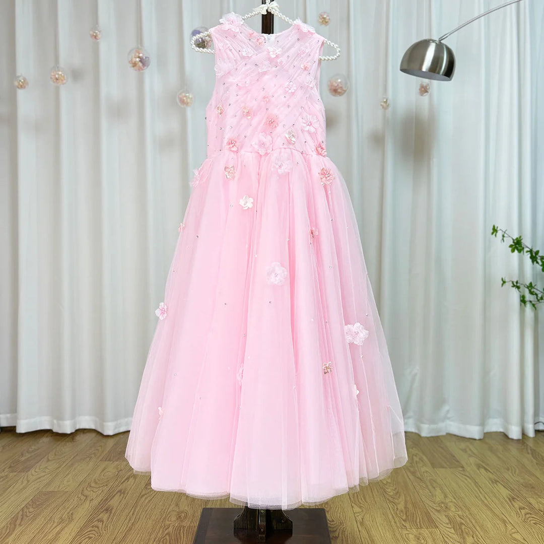 DreamyVow Luxury Dubai Blush Flower Girl Dress Pearls Princess Kids Wedding Birthday Party Evening Gown Communion 2024 J200-DreamyVow