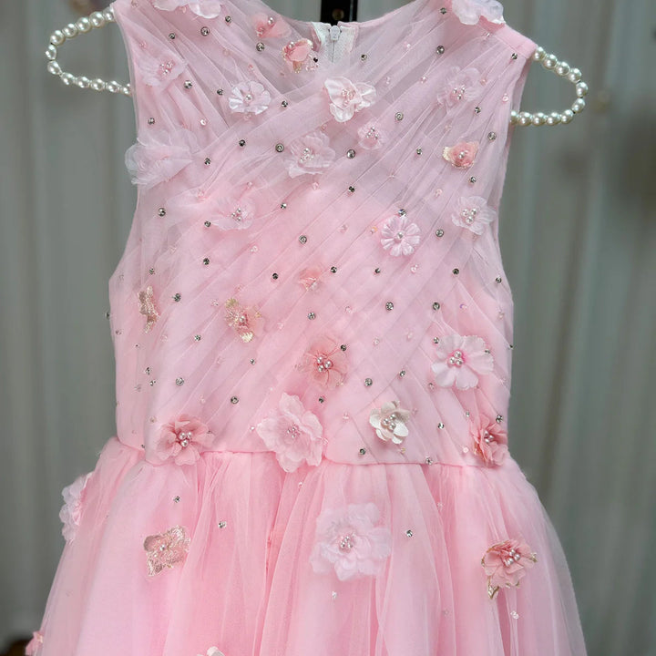 DreamyVow Luxury Dubai Blush Flower Girl Dress Pearls Princess Kids Wedding Birthday Party Evening Gown Communion 2024 J200-DreamyVow