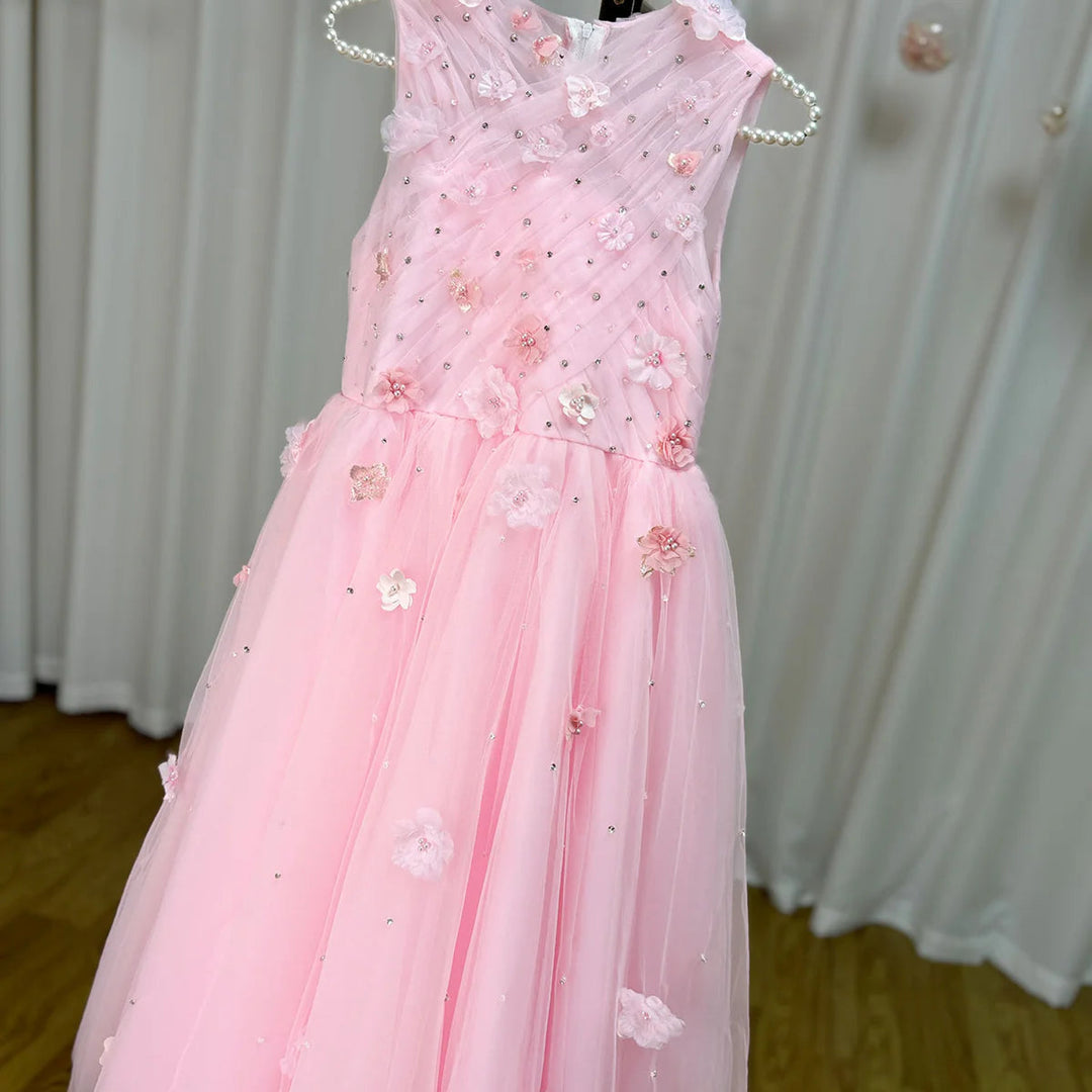 DreamyVow Luxury Dubai Blush Flower Girl Dress Pearls Princess Kids Wedding Birthday Party Evening Gown Communion 2024 J200-DreamyVow