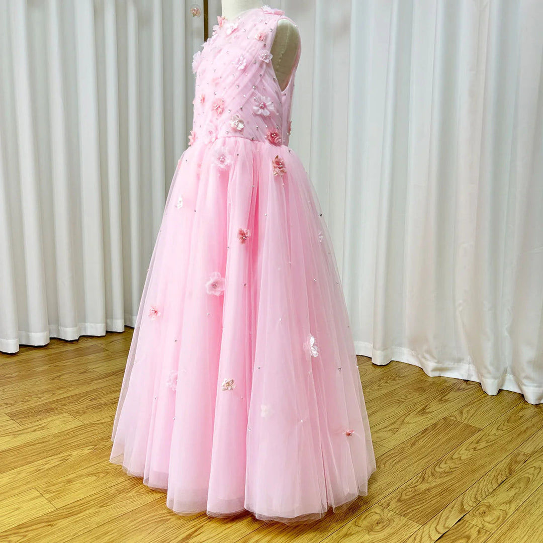 DreamyVow Luxury Dubai Blush Flower Girl Dress Pearls Princess Kids Wedding Birthday Party Evening Gown Communion 2024 J200-DreamyVow