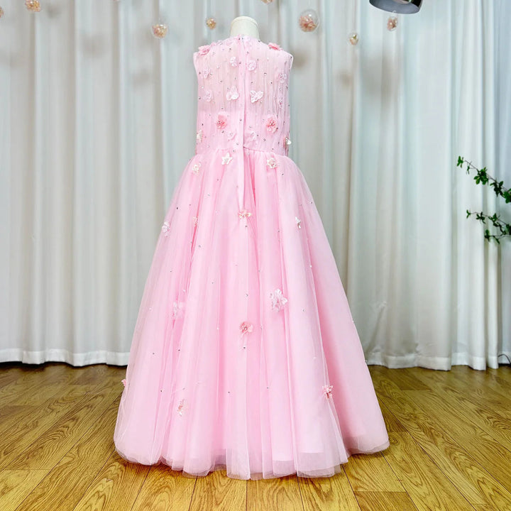 DreamyVow Luxury Dubai Blush Flower Girl Dress Pearls Princess Kids Wedding Birthday Party Evening Gown Communion 2024 J200-DreamyVow